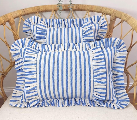 Bohemian Frill Linen Striped Pillow Cover - Different Color Options With Frill Edges - Linen Lulu