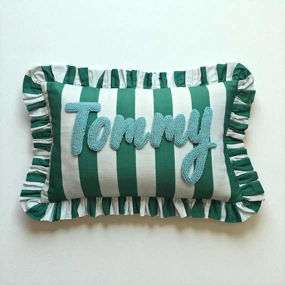 Personalised Ruffled Cushion -Handmade Punch Needle Decor | Boho Nursery Kids Children Room Styling | Custom Gift Baby Shower - Linen Lulu