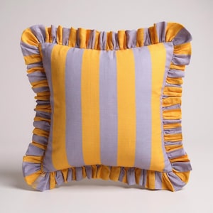 Frill Linen Striped Pillow Cover - Ruffle Linen Pillow -  Different Color Options With Frill Edges - Linen Lulu