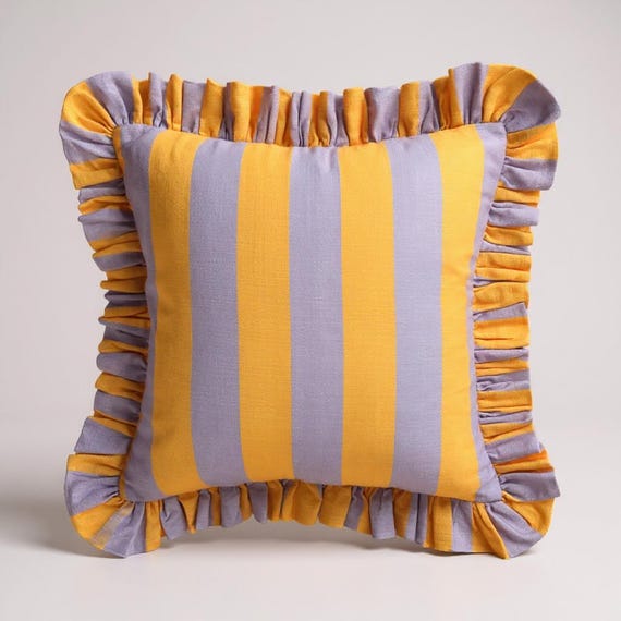Frill Linen Striped Pillow Cover - Ruffle Linen Pillow -  Different Color Options With Frill Edges - Linen Lulu
