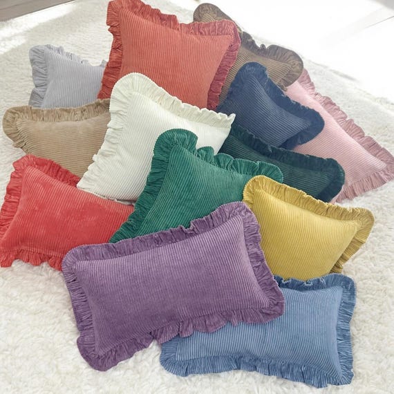 Soft Velvet Pillow with Frill - Velvet Frill Pillow - Exclusive pillows - Decorative Pillow - Sofa or Bed Cushion - Multicolor Pillow