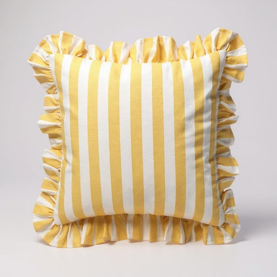 Bohemian Frill Striped Pillow Cover - Ruffle Pillow - Different Color Options With Frill Edges -  Linen Lulu