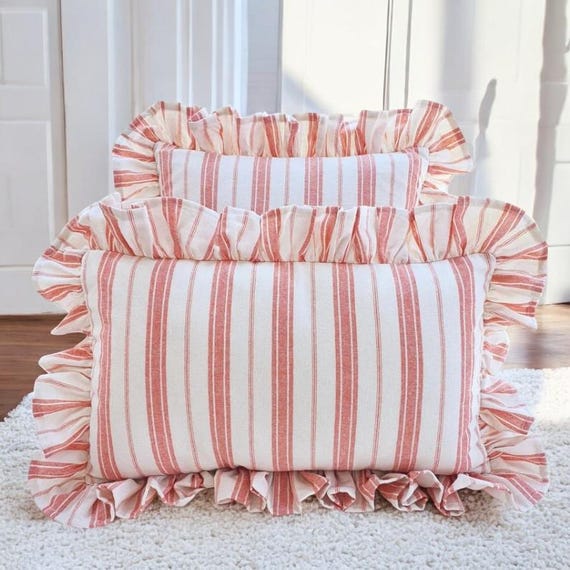 Bohemian Frill Linen Striped Pillow Cover - Different Color Options With Frill Edges - Linen Lulu