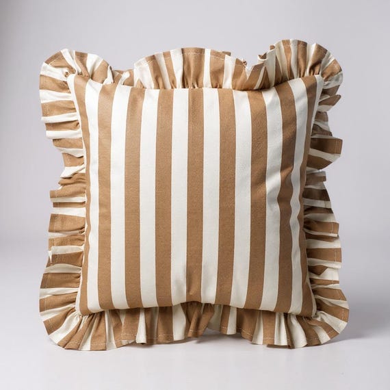 Bohemian Frill Striped Pillow Cover - Ruffle Pillow - Different Color Options With Frill Edges -  Linen Lulu