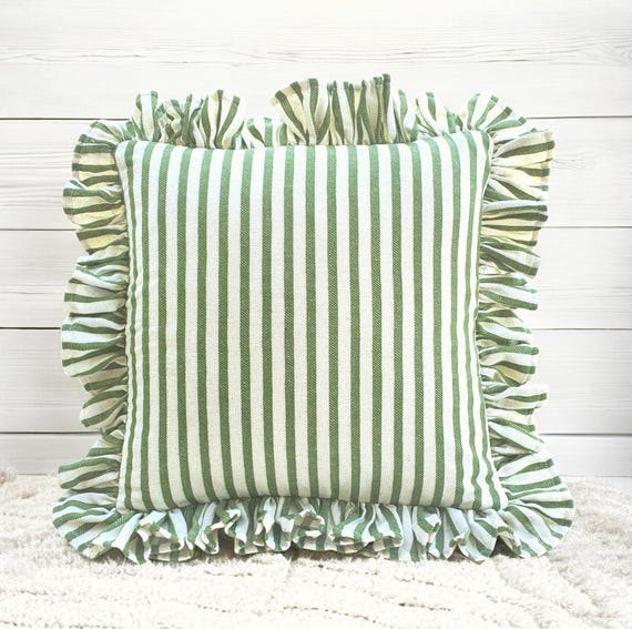 Bohemian Frill Linen Striped Pillow Cover - Different Color Options With Frill Edges - Linen Lulu