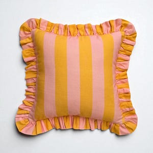 Frill Linen Striped Pillow Cover - Ruffle Linen Pillow -  Different Color Options With Frill Edges - Linen Lulu