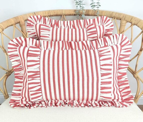 Bohemian Frill Linen Striped Pillow Cover - Different Color Options With Frill Edges - Linen Lulu