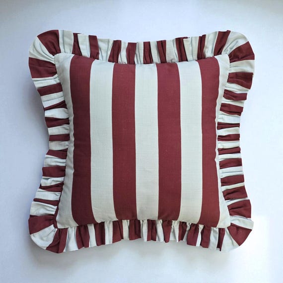 Frill Linen Striped Pillow Cover - Ruffle Linen Pillow -  Different Color Options With Frill Edges - Linen Lulu