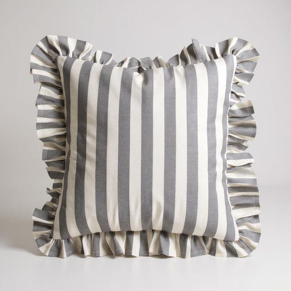 Bohemian Frill Striped Pillow Cover - Ruffle Pillow - Different Color Options With Frill Edges -  Linen Lulu