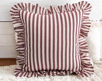 Bohemian Frill Linen Striped Pillow Cover - Different Color Options With Frill Edges - Linen Lulu