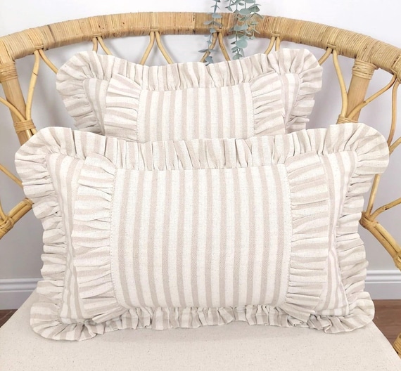 Bohemian Frill Linen Striped Pillow Cover - Different Color Options With Frill Edges - Linen Lulu
