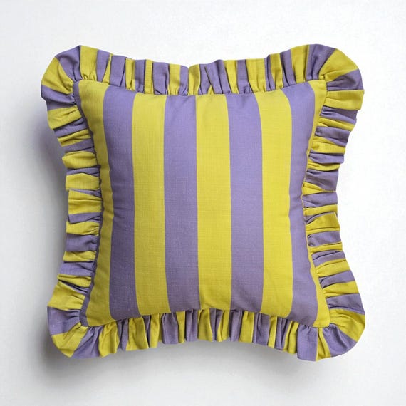 Frill Linen Striped Pillow Cover - Ruffle Linen Pillow -  Different Color Options With Frill Edges - Linen Lulu