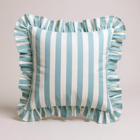 Bohemian Frill Striped Pillow Cover - Ruffle Pillow - Different Color Options With Frill Edges -  Linen Lulu