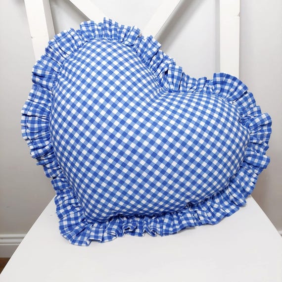 Bohemian Frill Linen Gingham Pillow Cover - Gingham Heart Pillow - Heart Pillow - Color Options With Frill Edges - Gingham Pillow