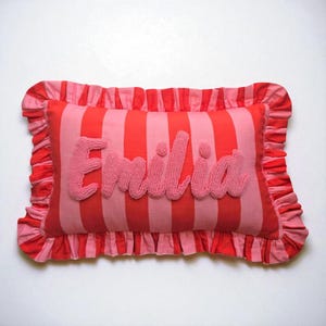 Personalised Ruffled Cushion -Handmade Punch Needle Decor | Boho Nursery Kids Children Room Styling | Custom Gift Baby Shower - Linen Lulu