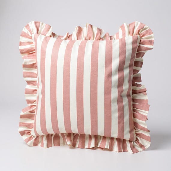 Bohemian Frill Striped Pillow Cover - Ruffle Pillow - Different Color Options With Frill Edges -  Linen Lulu