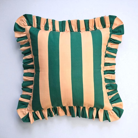 Frill Linen Striped Pillow Cover - Ruffle Linen Pillow -  Different Color Options With Frill Edges - Linen Lulu