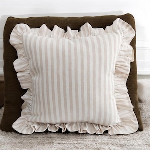 Bohemian Frill Linen Striped Pillow Cover - Different Color Options With Frill Edges - Linen Lulu