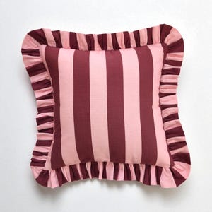Frill Linen Striped Pillow Cover - Ruffle Linen Pillow -  Different Color Options With Frill Edges - Linen Lulu