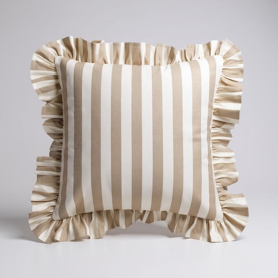 Bohemian Frill Striped Pillow Cover - Ruffle Pillow - Different Color Options With Frill Edges -  Linen Lulu