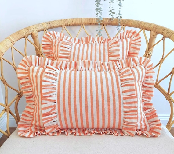 Bohemian Frill Linen Striped Pillow Cover - Different Color Options With Frill Edges - Linen Lulu