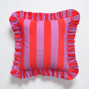 Frill Linen Striped Pillow Cover - Ruffle Linen Pillow -  Different Color Options With Frill Edges - Linen Lulu
