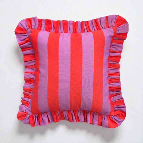 Frill Linen Striped Pillow Cover - Ruffle Linen Pillow -  Different Color Options With Frill Edges - Linen Lulu