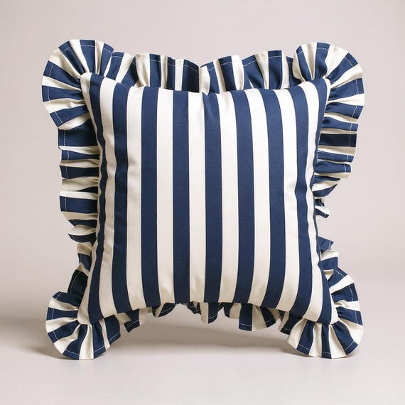 Bohemian Frill Striped Pillow Cover - Ruffle Pillow - Different Color Options With Frill Edges -  Linen Lulu