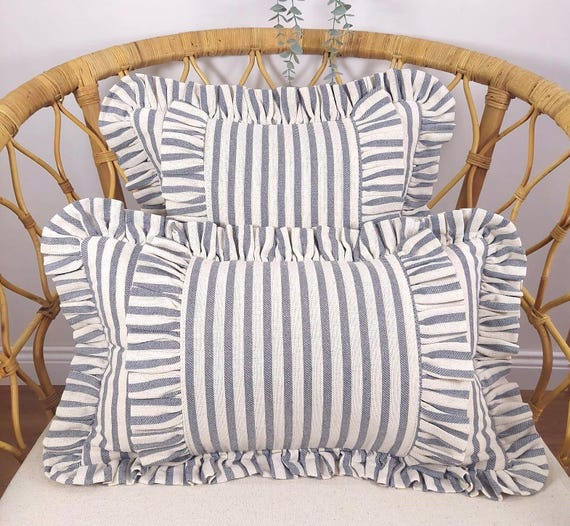Bohemian Frill Linen Striped Pillow Cover - Different Color Options With Frill Edges - Linen Lulu
