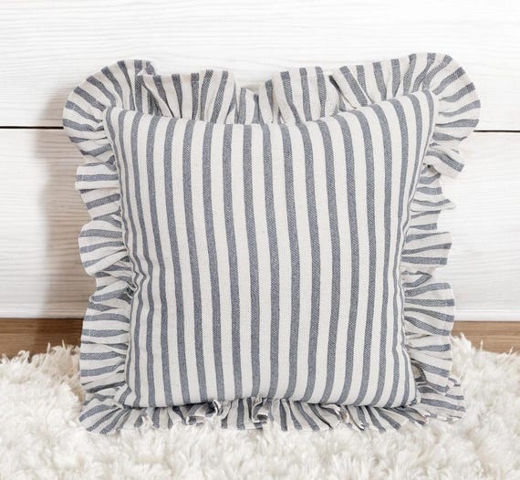 Bohemian Frill Linen Striped Pillow Cover - Different Color Options With Frill Edges - Linen Lulu