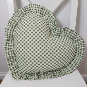Bohemian Frill Linen Gingham Pillow Cover - Gingham Heart Pillow - Heart Pillow - Color Options With Frill Edges - Gingham Pillow