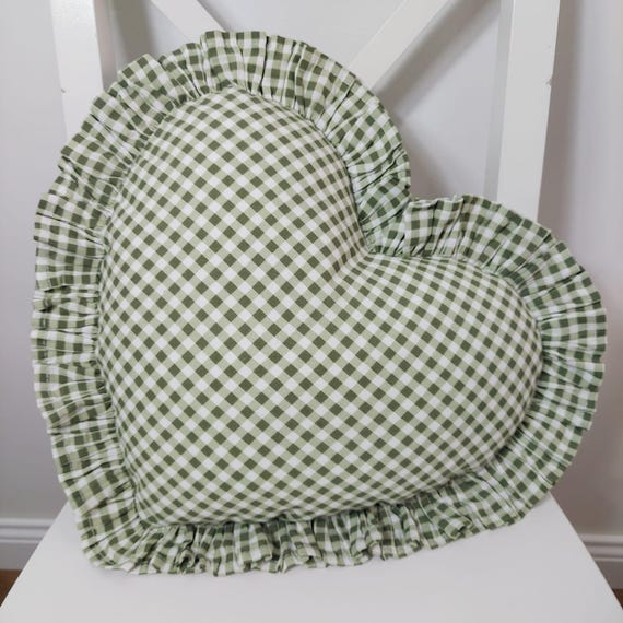 Bohemian Frill Linen Gingham Pillow Cover - Gingham Heart Pillow - Heart Pillow - Color Options With Frill Edges - Gingham Pillow