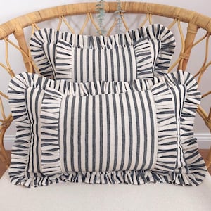 Bohemian Frill Linen Striped Pillow Cover - Different Color Options With Frill Edges - Linen Lulu