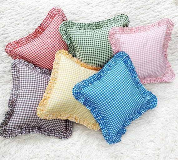 Bohemian Frill Linen Gingham Pillow Cover - Gingham Pillow - Pillow - Color Options With Frill Edges - Linen Lulu