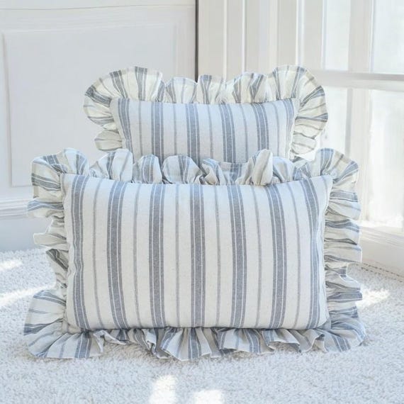 Bohemian Frill Linen Striped Pillow Cover - Different Color Options With Frill Edges - Linen Lulu