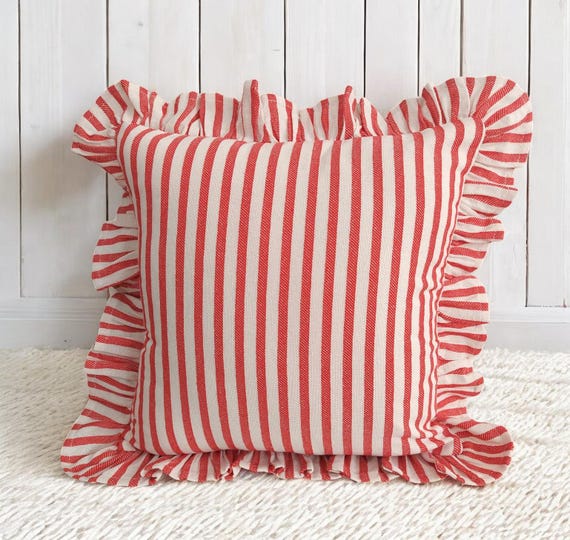 Bohemian Frill Linen Striped Pillow Cover - Different Color Options With Frill Edges - Linen Lulu