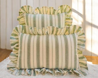 Bohemian Frill Linen Striped Pillow Cover - Different Color Options With Frill Edges - Linen Lulu