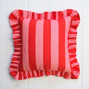 Frill Linen Striped Pillow Cover - Ruffle Linen Pillow -  Different Color Options With Frill Edges - Linen Lulu