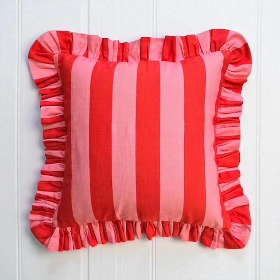 Frill Linen Striped Pillow Cover - Ruffle Linen Pillow -  Different Color Options With Frill Edges - Linen Lulu