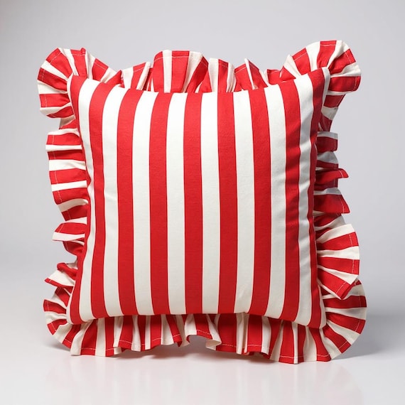 Bohemian Frill Striped Pillow Cover - Ruffle Pillow - Different Color Options With Frill Edges -  Linen Lulu