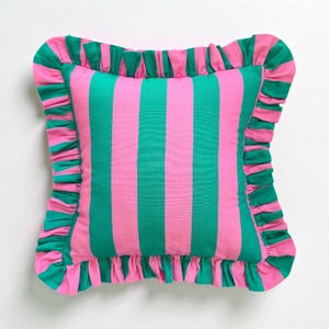 Frill Linen Striped Pillow Cover - Ruffle Linen Pillow -  Different Color Options With Frill Edges - Linen Lulu