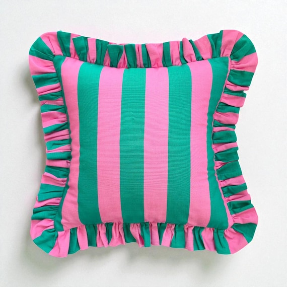 Frill Linen Striped Pillow Cover - Ruffle Linen Pillow -  Different Color Options With Frill Edges - Linen Lulu