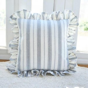Bohemian Frill Linen Striped Pillow Cover - Different Color Options With Frill Edges - Linen Lulu
