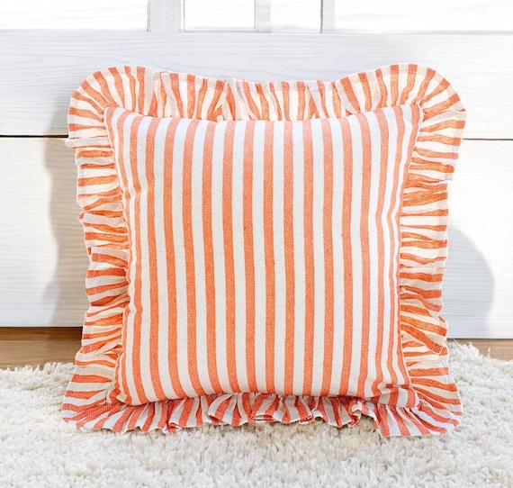 Bohemian Frill Linen Striped Pillow Cover - Different Color Options With Frill Edges - Linen Lulu