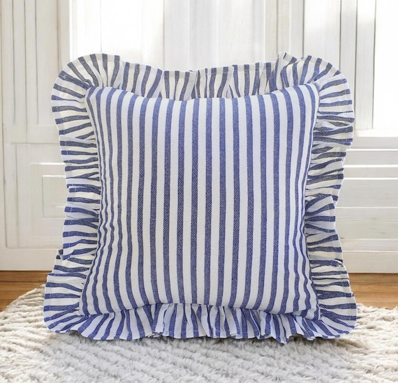 Bohemian Frill Linen Striped Pillow Cover - Different Color Options With Frill Edges - Linen Lulu