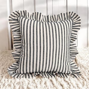 Bohemian Frill Linen Striped Pillow Cover - Different Color Options With Frill Edges - Linen Lulu