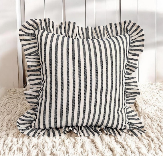 Bohemian Frill Linen Striped Pillow Cover - Different Color Options With Frill Edges - Linen Lulu