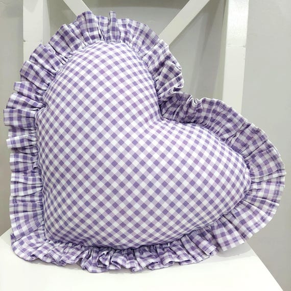 Bohemian Frill Linen Gingham Pillow Cover - Gingham Heart Pillow - Heart Pillow - Color Options With Frill Edges - Gingham Pillow