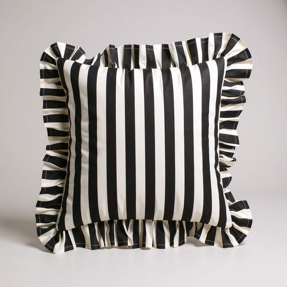 Bohemian Frill Striped Pillow Cover - Ruffle Pillow - Different Color Options With Frill Edges -  Linen Lulu