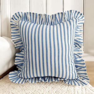 Bohemian Frill Linen Striped Pillow Cover - Different Color Options With Frill Edges - Linen Lulu